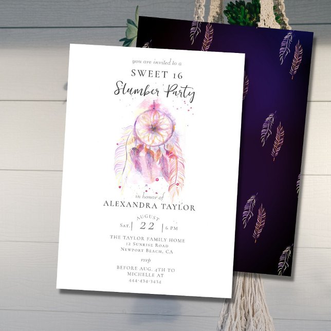 Boho Dream Catcher Rosa Sweet 16 Slumber Party Inbjudningar (Skapare uppladdad)