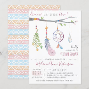 Boho Dream Catcher Virtuella stamfjädrar Inbjudningar