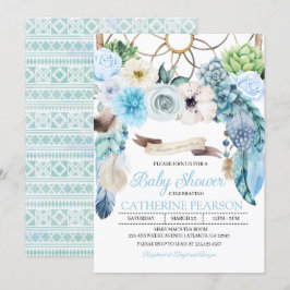Boho Dreamcatcher Blue Baby Shower-inbjudan Inbjudningar