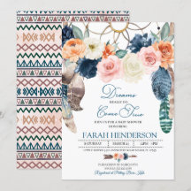 Boho Dreamcatcher Blue Baby Shower-inbjudan