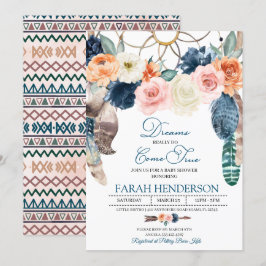 Boho Dreamcatcher Blue Baby Shower-inbjudan Inbjudningar