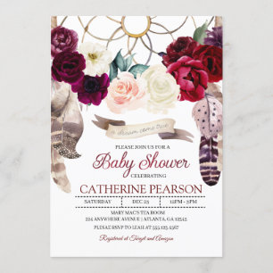 Boho Dreamcatcher Burgundy Baby Shower-inbjudan Inbjudningar