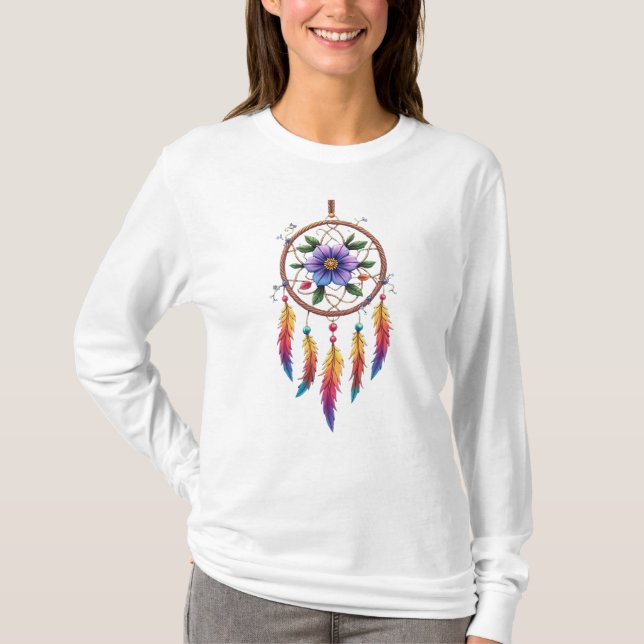 Boho Dreamcatcher Design Long Sleeve for Peaceful T Shirt (Framsida)