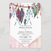 Boho Dreamcatcher & Feathers bröllopsinbjudan