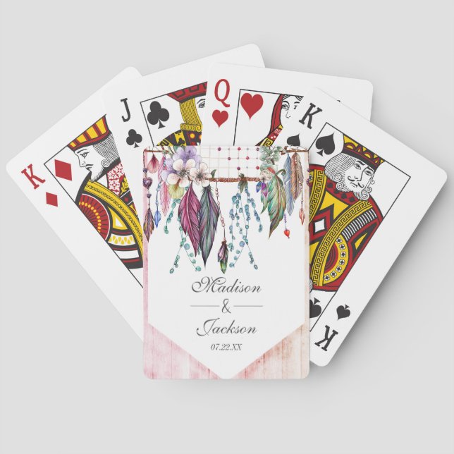 Boho Dreamcatcher & Feathers Rosa Wedding Favor Spel Kort (Baksidan)