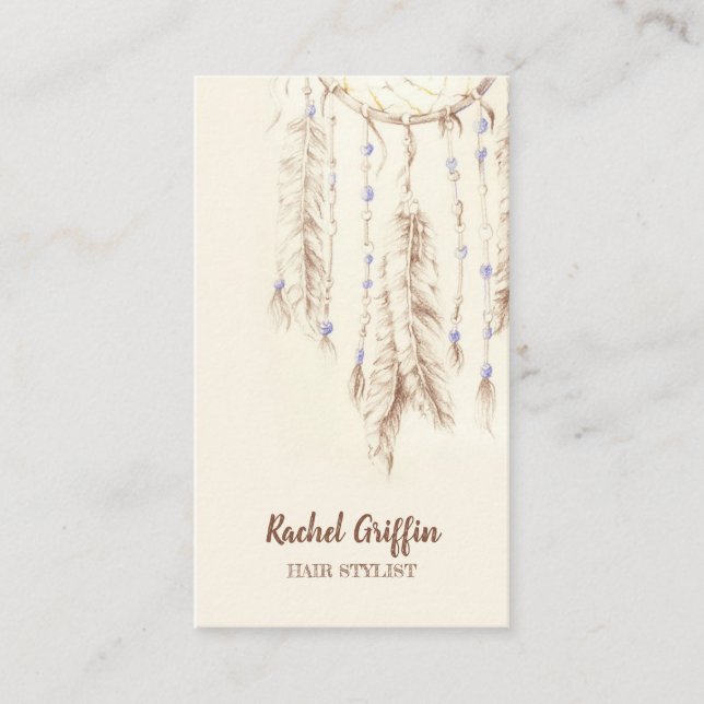 Boho Dreamcatcher Hair Stylist eller Therapist Visitkort (Framsida)