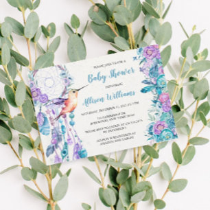 Boho Dreamcatcher Hummingbird Baby Shower Inbjudningar