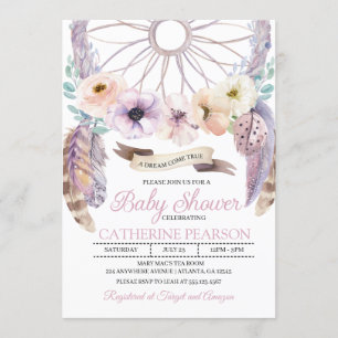 Boho Dreamcatcher purpurfärgad baby showerinbjudan Inbjudningar