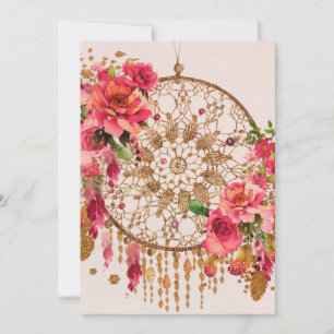 Boho Dreamcatcher Rosa Guld Blommigt Watercolor Julkort