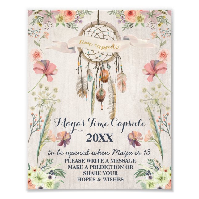 Boho Dreamcatcher Rustic Baby Shower Time Capsule Fototryck (Framsidan)
