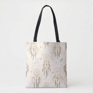 Boho Dreamcatcher Tote Bag Eteriska Fjädrar Tygkasse
