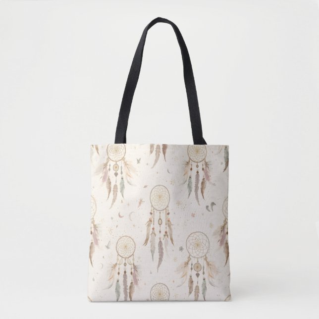 Boho Dreamcatcher Tote Bag | Ethereal Feathers Tygkasse (Framsida)