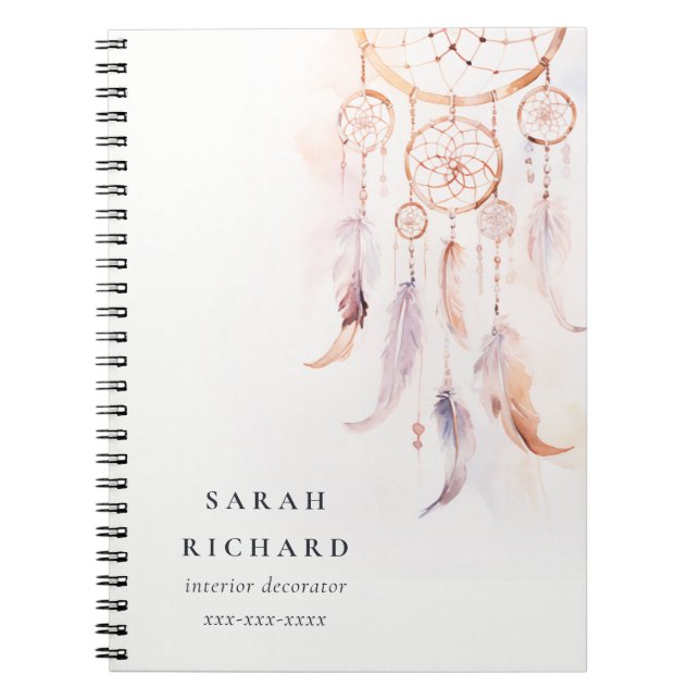 Boho Dreamcatcher Watercolor Lilac  Peach Anteckningsbok (Framsidan)