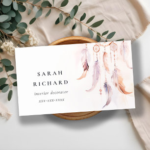 Boho Dreamcatcher Watercolor Lilac  Peach Visitkort