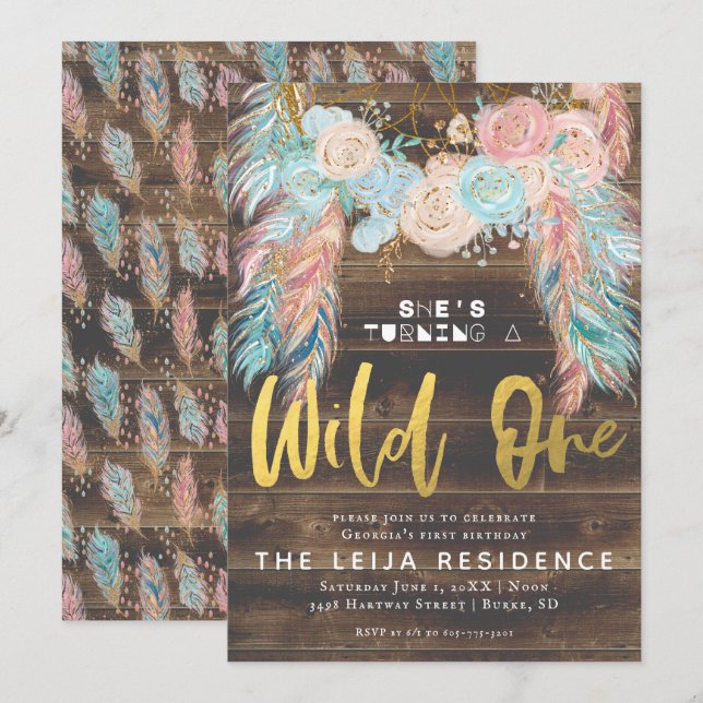 Boho Dreamcatcher Wild One Födelsedag Inbjudningar (Fram/baksida)