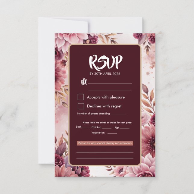 Boho Dreams Blommig Elegans Bröllop Svarskort OSA Kort (Framsida)