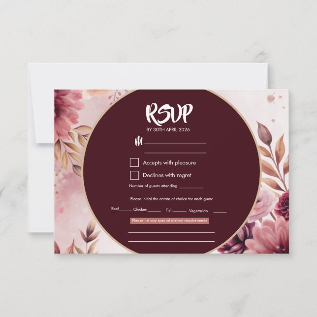 Boho Dreams Blommig Elegans Bröllop Svarskort OSA Kort (Framsida)