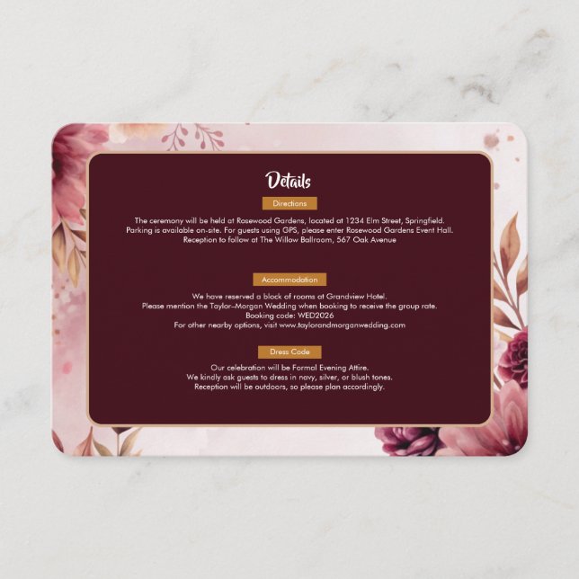Boho Dreams Bröllopsdetaljkort med blommor Tilläggskort (Framsida)