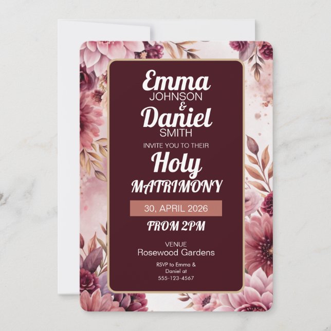 Boho Dreams Holy Matrimony Wedding Invitation Inbjudningar (Framsida)