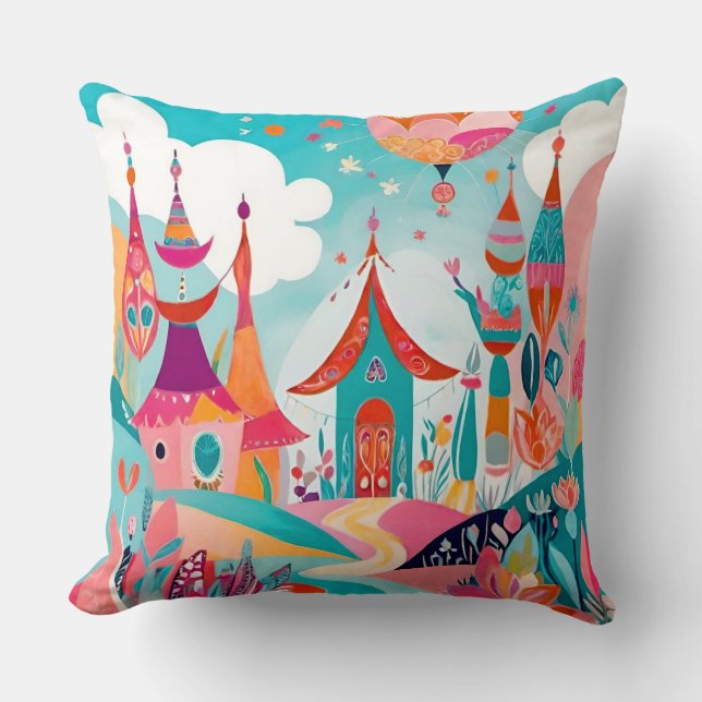 "Boho Dreamscape: Abstrakt Illustration Cushion" Kudde (Framsida)
