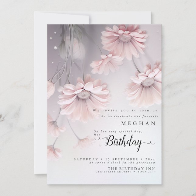 Boho Dreamy Rosa Daisy Birthday Inbjudningar (Framsida)