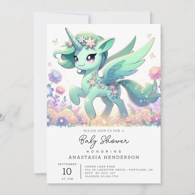 Boho Dreamy Unicorn Baby Shower Inbjudningar (Framsida)
