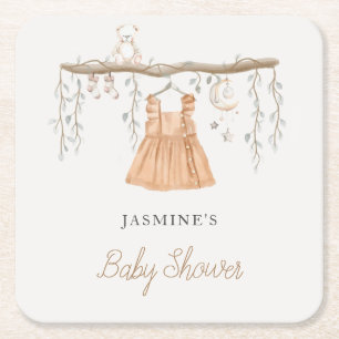 Boho Dress Clothes Girl Baby Shower Underlägg Papper Kvadrat