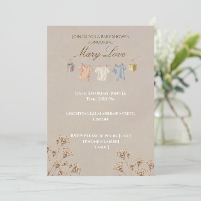 Boho Dried Flower Baby Shower Invitation Inbjudningar (Stående Fram)