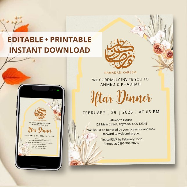 Boho Dried Flowers Ramadan Iftar Dinner Invitation Inbjudningar (Skapare uppladdad)