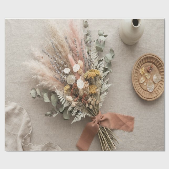 Boho Dried Flowers Wrapping Paper Presentpapper (Platt)