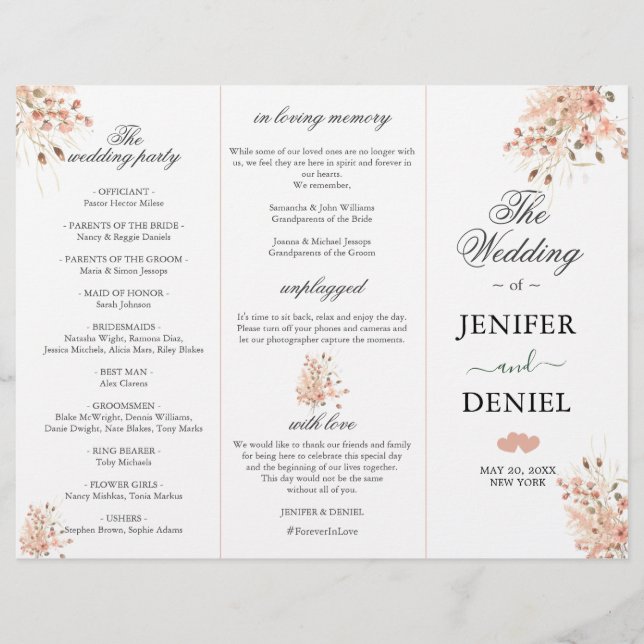 Boho Dried Watercolor Floral Wedding Programme (Framsida)