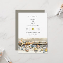 Boho Driftwood Snäckors Sandy Shoreline Bröllop Inbjudningar