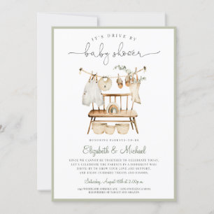 Boho Drive by Eucalyptus Grönt Neutralt Baby Showe Inbjudningar