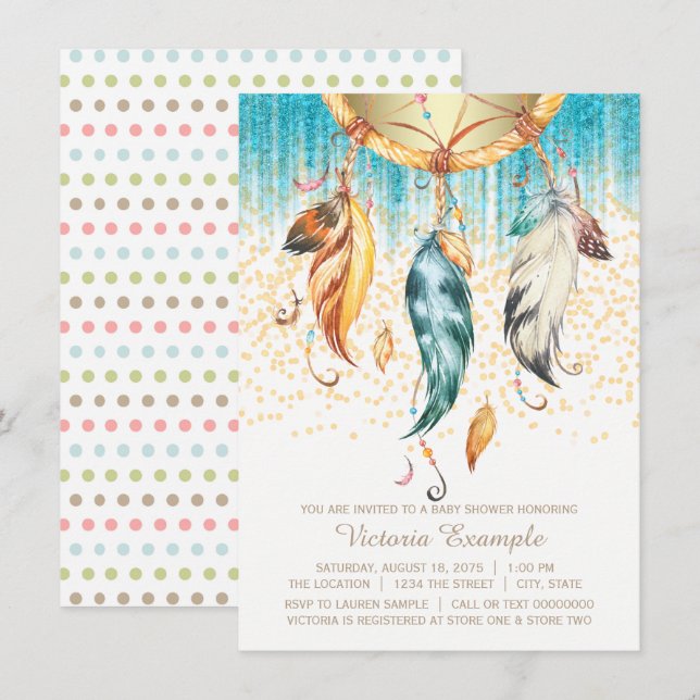 Boho Drömfångare Baby Shower Inbjudan (Fram/baksida)
