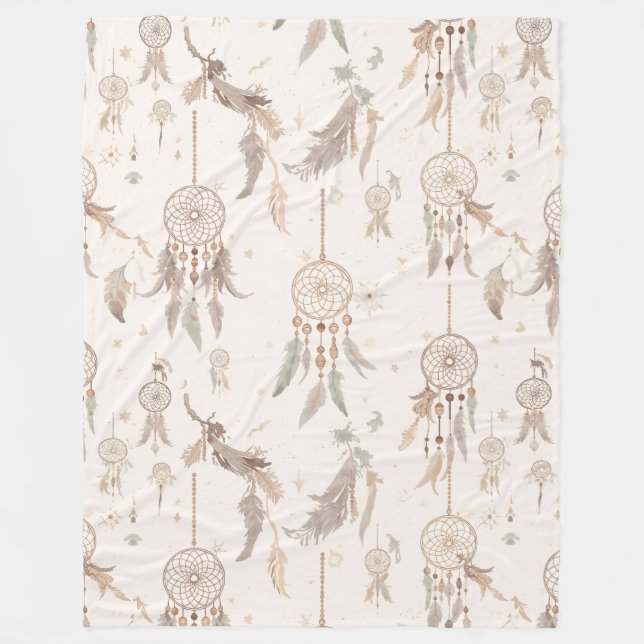Boho Drömfångare Celestiala Fjädrar Mjuk Flis Fleecefilt (Framsidan)