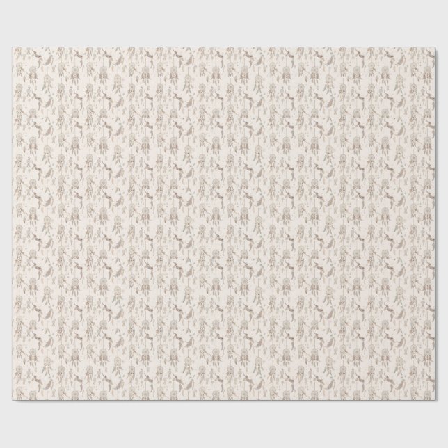 Boho Drömfångare Fjädrar Måne Stjärnor Present Presentpapper (Platt)