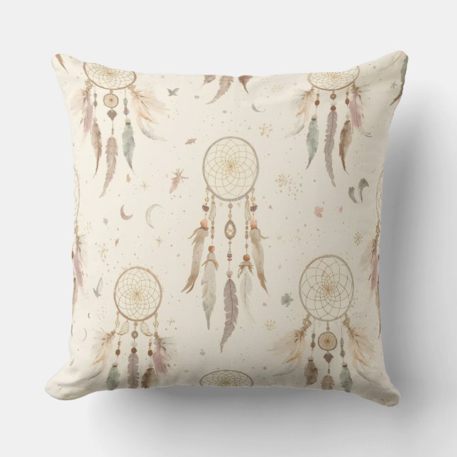 Boho Drömfångare Kastkudde | Eterisk Fjäder Kudde (Framsida)