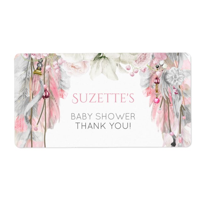 Boho Drömfångare Rosa Grå Elfenbensfärgade Blommor Fraktsedel (Framsidan)