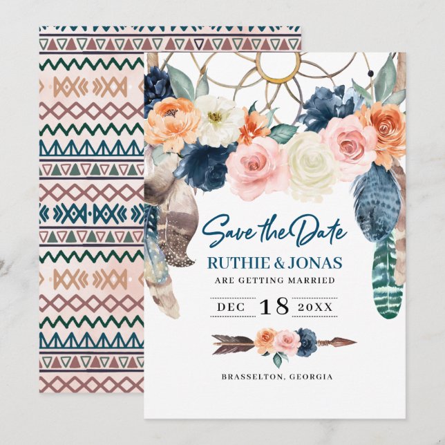 Boho Drömfångare Spara Datum Bröllopsinbjudan Inbjudningar (Fram/baksida)