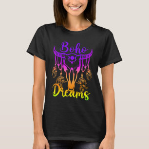 Boho Drömmar Nötkranie Fjädrar Ljus Regnbåge O T Shirt