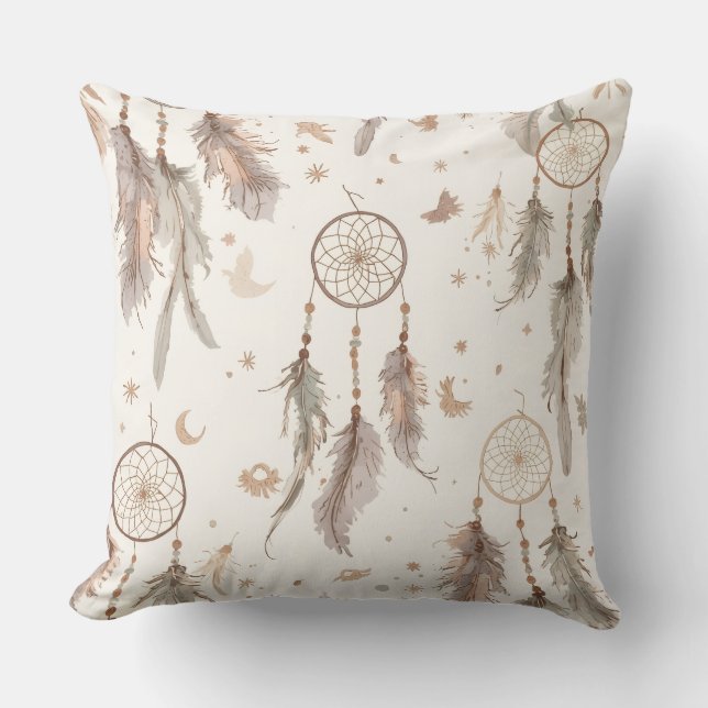 Boho drömsnärjare fjädermönster kastkudde kudde (Framsida)
