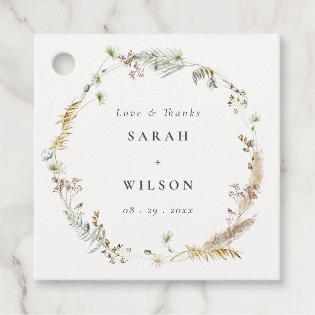 Boho Dry Handflatan Pampas Grass Blommigt Utandnin Gåvor Etiketter (Framsida)