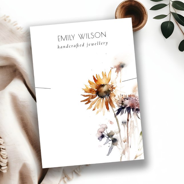Boho Dry WildblomWatercolor Necklace Visning Visitkort (Skapare uppladdad)