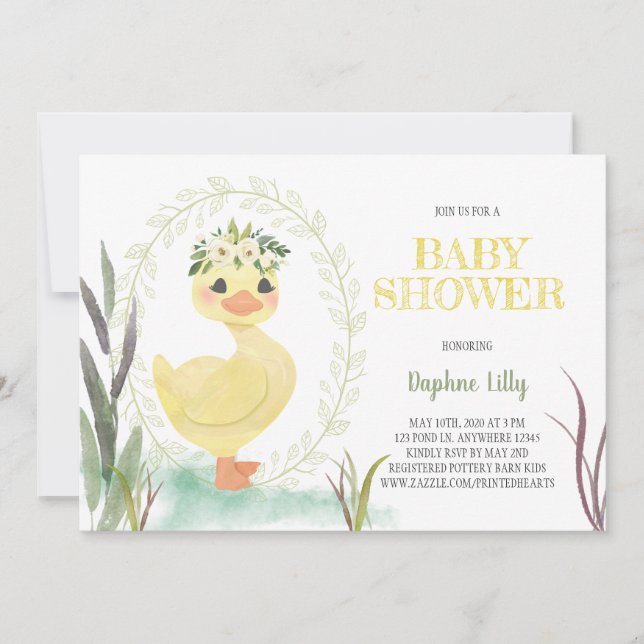 ​ Boho Duckling Baby Shower Sage Gult Inbjudningar (Framsida)