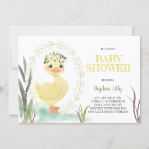  Boho Duckling Baby Shower Sage Gult Inbjudningar