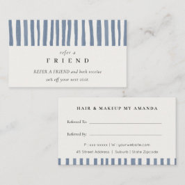 Boho Dusky Blue Watercolor Strips Refer A Friend Visitkort