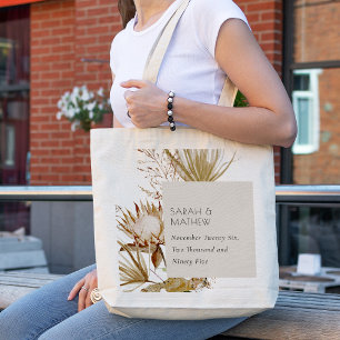 Boho Dusky Protea Torkad Handflatan Blommigt Bröl Tygkasse