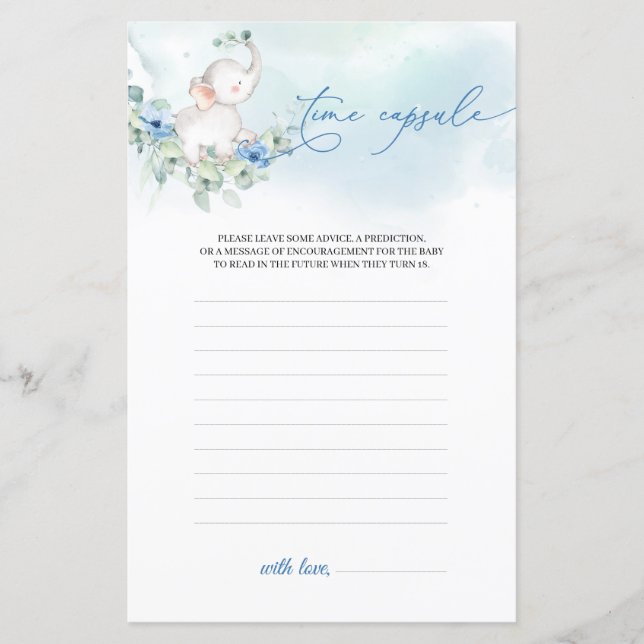 Boho dusty blåa blommor, elefant Time Capsule (Framsida)