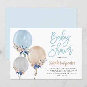 Boho dusty blue baby Shower ballonger Inbjudningar