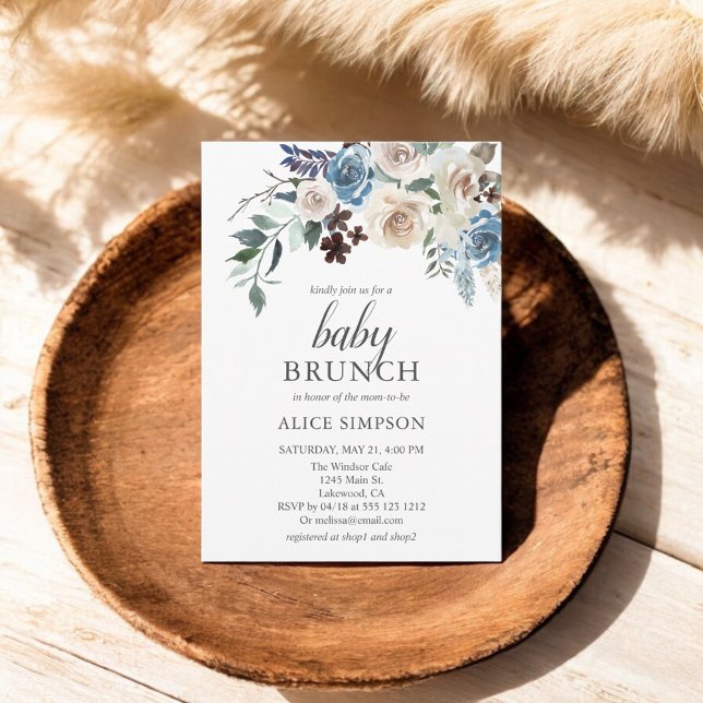 Boho Dusty Blue Baby Shower-inbjudan Inbjudningar (Skapare uppladdad)